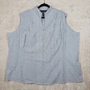 Ming Wang Blouse 3X Sleeveless Linen Striped Minimal Modern Quiet Luxury Classic